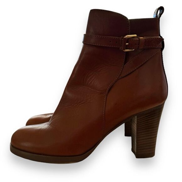 I. Crew Chestnut Leather Block Heel Ankle Boots 28443 - Picture 1 of 7